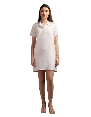 U.S. POLO ASSN. Polo Collar Jacquard Shift Dress (UWAW24DRS143_White_S)