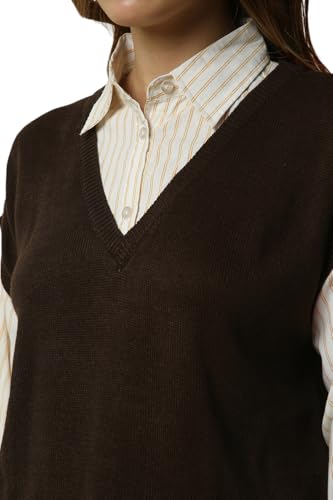 Allen Solly Women Brown Textured V Neck Casual Sweater