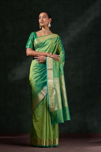Taneira Green Silk Viscose Banaras Inspired Design Cutwork Saree