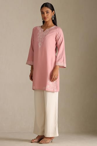 Soch Women's Rayon Embroidered Regular Kurta (CWA5KU61438_Peach_L)