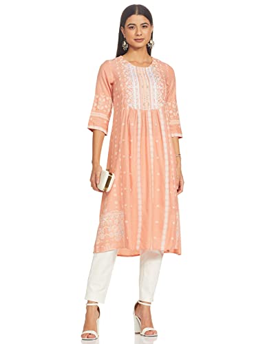W for Woman Peach Flared Kurta_21FEW13459-113606_XS