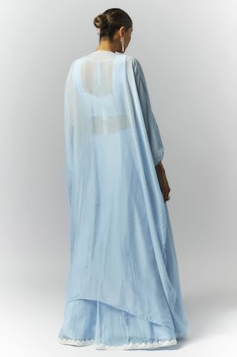 essaySumedha Agrawal Organza and Santoon Organza Lehenga Set for Women (Size: XL, Ice Blue)