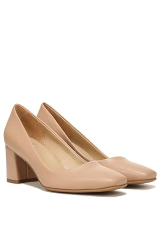 Naturalizer Womens Warner Square Toe Block Heel Pump, Beige, 10 Wide
