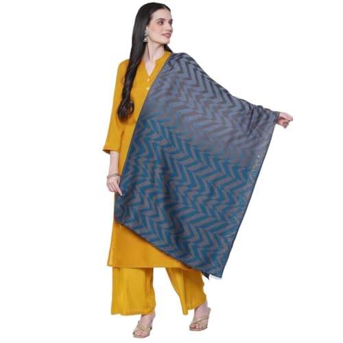 BIBA Women's Navy & Grey Cotton Blend Dupatta, Free Size