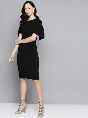 Sassafras Black Frill Cape Bodycon Dress SFDRSS10296XS