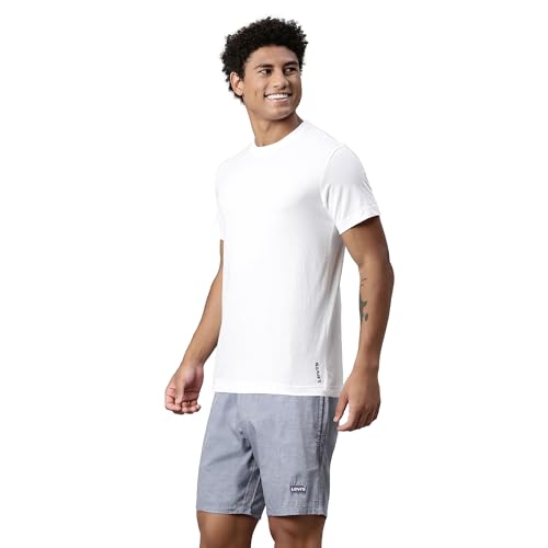 Levis' Men's Regular Fit 100% Cotton Round Neck Half Sleeve T Shirt with Solid Boxer Shorts Set (White/Denim Melange, M)