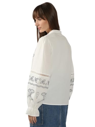 VERO MODA Women's Cotton Regular Fit White Top