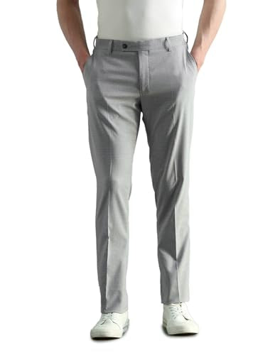 Arrow Men's Tapered Fit Mid Rise Trousers (ARAEOTR2191_Light Grey_34)