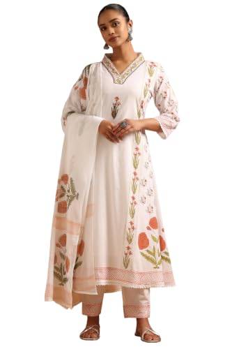 Soch Womens Off White Cotton Botanical Salwar Suit With Bead