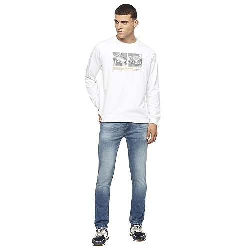 Pepe Jeans Men's Cotton Crew Neck Regular Fit Sweatshirt (PM582655_White (Large)