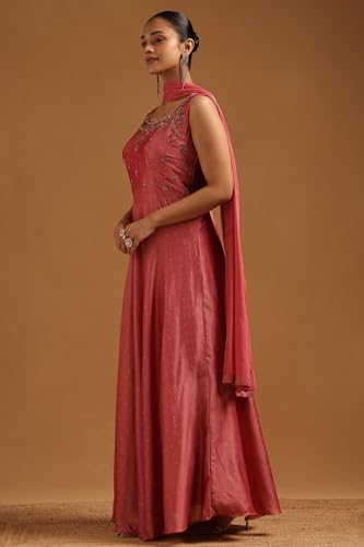 Soch Womens Pink Vichitra Floral Gown with Cutwork