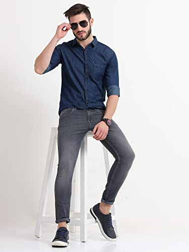 Miraan Men's Casual Dark-Blue Denim Shirt (SIGDARKDENIMXL_Dark Blue_X-Large)