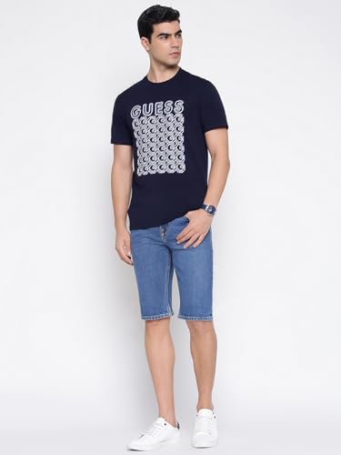 GUESS Blue Solid Mid Rise Slim Fit Denim Shorts