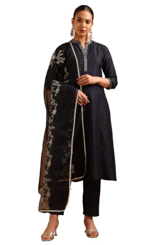 Soch Womens Navy Blue Art Silk Zari Embroidered Salwar Suit
