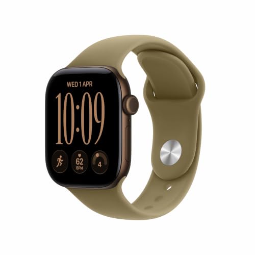 Apple Watch Series 12 GPS + Cellular 42mm Smartwatch | Dark Bronze Aluminium Case, Olive Sport Band - M/L. Health + Fitness + Sleep Tracking, Heart Rate, Safety