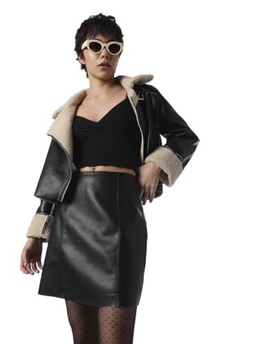 ONLY Women's Solid Flared High-Rise Black Skirt