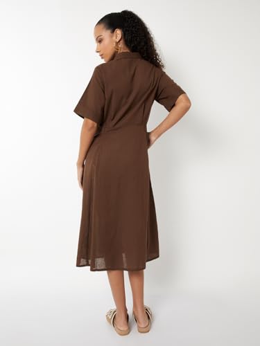 Max Women's Cotton A-Line Below The Knee Dress (LP510003_Brown