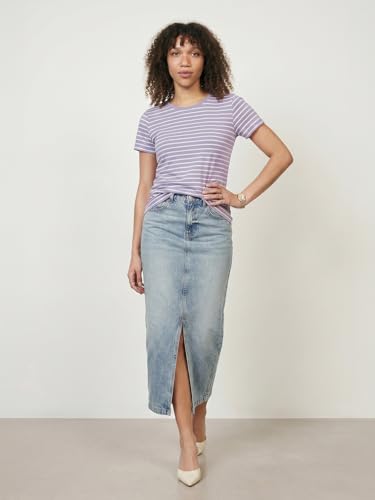 Max Women Striped T-Shirt (Purple_XL)