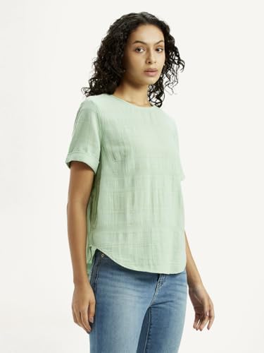 Levi's Women's Self Design Light-Green Round Neck Top