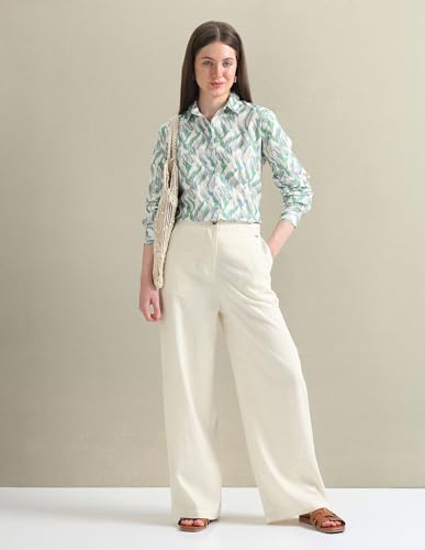 U.S. POLO ASSN. Women's Linen Viscose Wide Leg Trousers (UWSS24TRO112_Black_30)