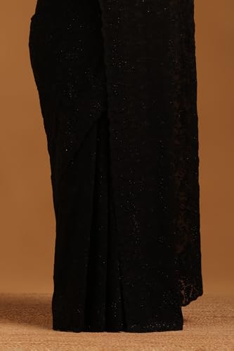Soch Womens Black Georgette Botanical Saree With Stone Work