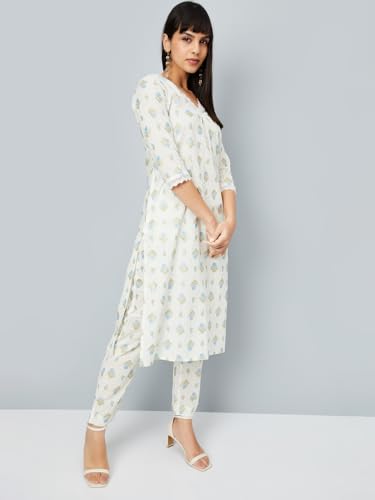 Max Women's Cotton Blend Kurta Set (CTKST54058_Off White