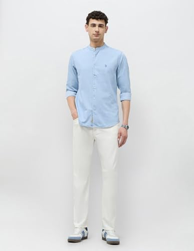 U.S. Polo Assn. Denim Co. Men's Solid Slim Fit Shirt (UDSHT1900_Light Indigo