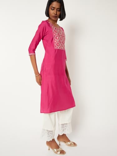 Max Women Embroidered Straight Kurta (Pink_M)