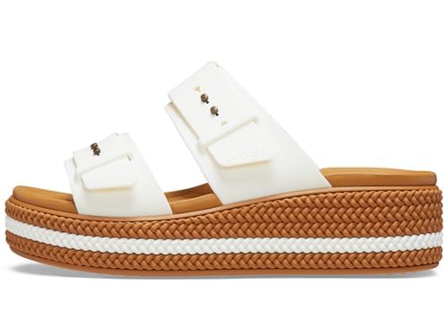 Crocs Women's Brooklyn Buckle Low Wedge Sandal, Chalk, 10