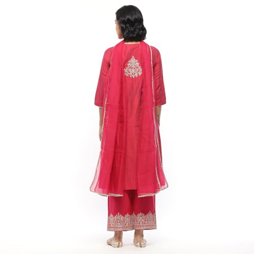Biba Women Pink Cotton Embroidered Kalidar Suit Set_42