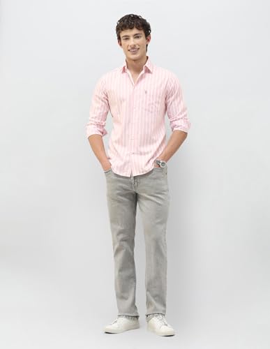 U.S.Polo Association Men's Casa De Campo Vertical Striped Shirt (USSHT3369_Pink_46)