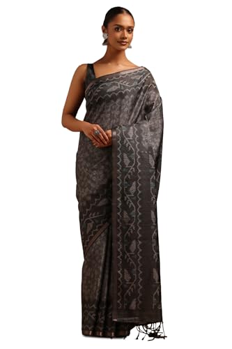 Soch Womens Black Tussar Botanical Saree