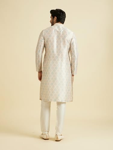 Manyavar Men's Art Silk Digital Print Kurta Pyjama Set (Peach,M)