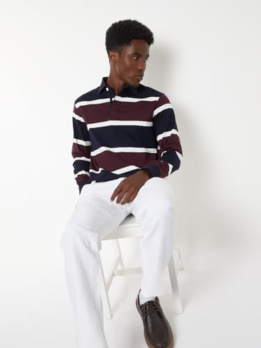 Max Men Striped Polo T-Shirt (Burgundy_S)