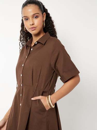 Max Women's Cotton A-Line Below The Knee Dress (LP510003_Brown