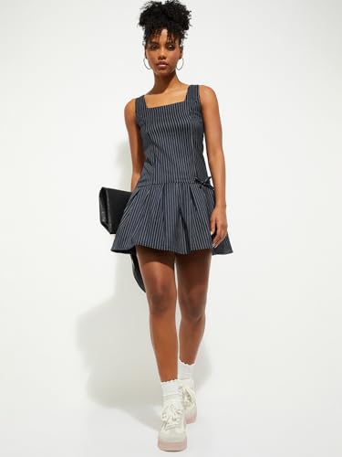 Max URB_N Women Striped Pleated Mini Dress (Blue_XXL)
