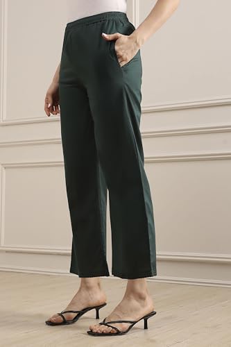 Biba Women Green Cotton Flared Dyed Palazzo Pants_XL