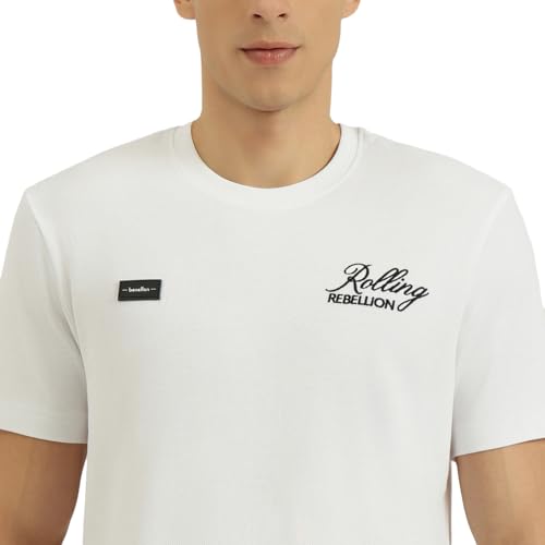United Colors of Benetton Relaxed Fit Round Neck Graphic Print T-Shirt (Size: 2XL) - 26P3089J3206I101 White
