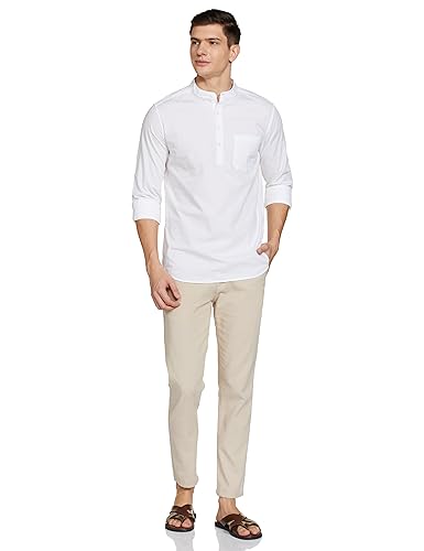 Amazon Brand - Symbol Men's 100% Cotton Regular Fit Casual Shirt (Kurta Placket Style) White L