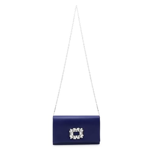 ZEVORA Women's Framed Foldover Clutch | Detachable Chain Sling Strap | Ladies Purse Wallet 08A Blue (22X14 CM)