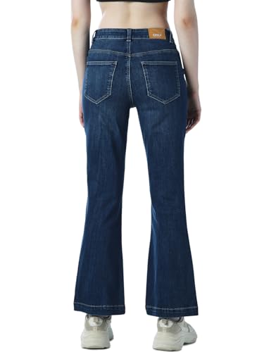 ONLY Women's Solid Flared Mid-Rise Blue Jeans