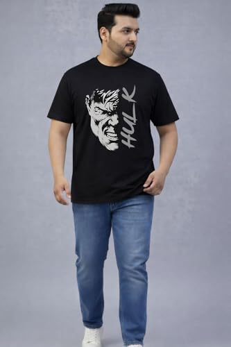 THE SOUTH STORE Men's Black Round Neck Half Sleeve Printed Plus Size T-Shirt | Hulk
