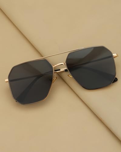 Carlton London Rose Gold Toned with Black Polarised Lens Rectangle Sunglass for mens