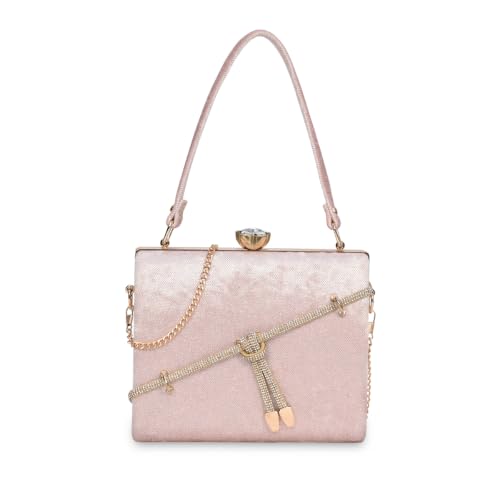 ESBEDA Babypink Color Crystal Belt Top Handle Clutch
