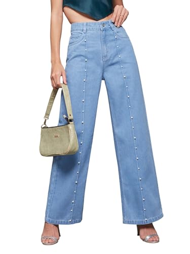 Miss Chase Women's Straight-Fit High-Rise Denim Jeans (MCSS18DEN02-19-366-26, Mist Blue, 26)