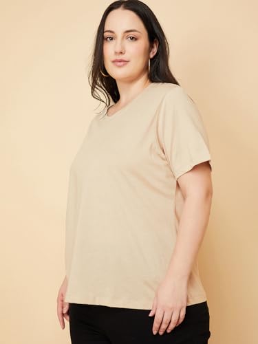 Max Women Solid T-Shirt (Beige_6XL)