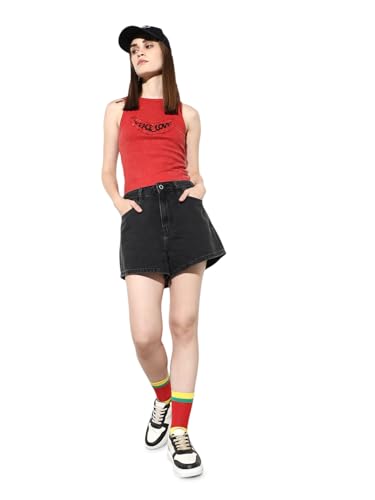 ONLY Women's Solid Loose Fit Mid-Rise Black Shorts