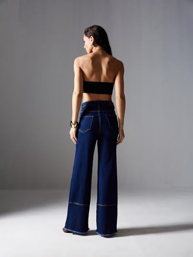 Miss Chase Women's Wide Leg High Rise Clean Look Regular-Length Stretchable Denim Jeans (MCSS24DEN79-02-956-32, Stormfront Blue, 32)