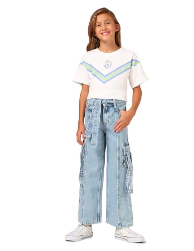U.S. POLO ASSN. Kids Wide Leg fit Girls Cotton Jeans (UGJEN0198_Blue_13-14Y)