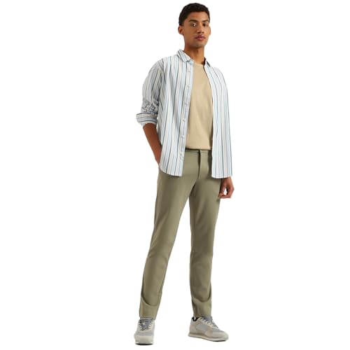 United Colors of Benetton Solid Slim Fit Twill Knit Trousers (Size: 34)-25P4KNTR8012I902 Khaki